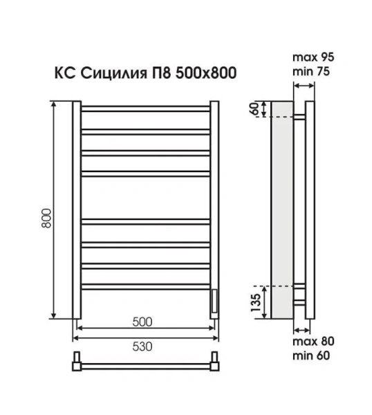 Полотенцесушитель электрический Terminus Сицилия П8 500x800 черный матовый, современные, hi-tech - фото 2