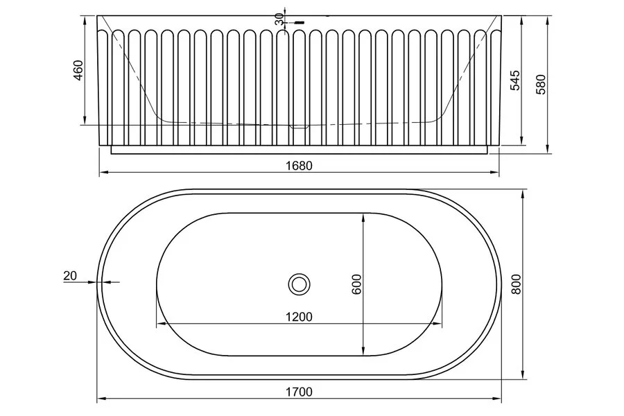 Ванна акриловая Arrow AH17001TQ, 170 x 80 см, цвет белый - фото 2