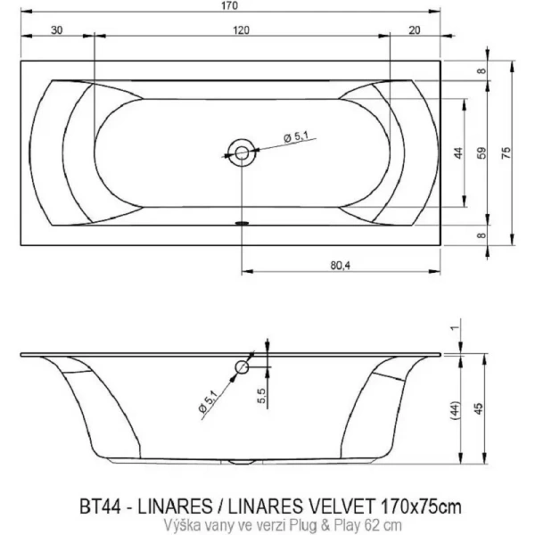 Акриловая ванна Riho Linares Plug & Play B141010005/B141011005, 170 x 75 см, левая/правая, цвет белый - фото 4