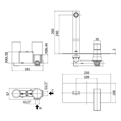 Смеситель для раковины Paffoni West с внутренней частью - фото 2