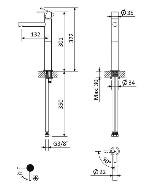 Смеситель для раковины Cezares LEAF-LC1-L высокий - фото 2