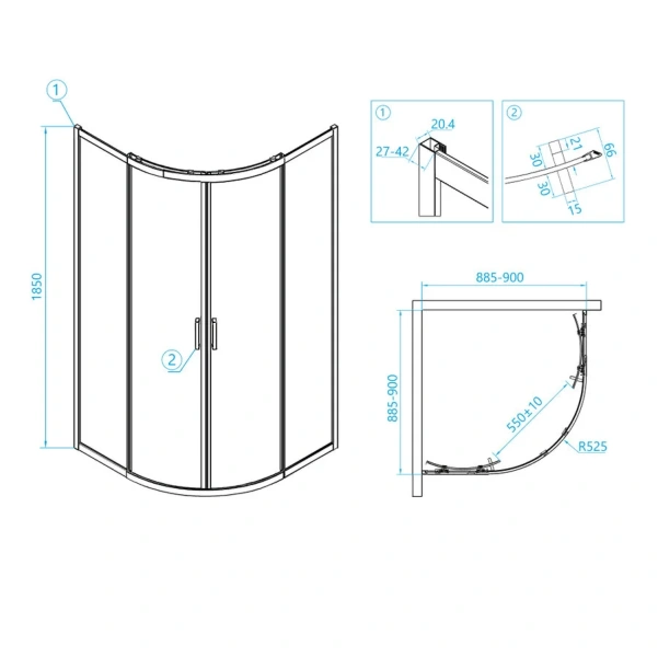 Душевой уголок RGW Classic CL-53B 90х90 см профиль черный, полукруглые, четверть круга - фото 2