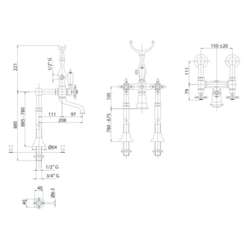 Смеситель для ванны Cezares Lord золото 24 карат, ручки белые - фото 2