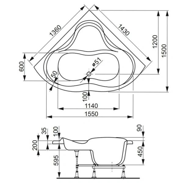 Ванна акриловая Vagnerplast Iris 143×143 см белая - фото 2