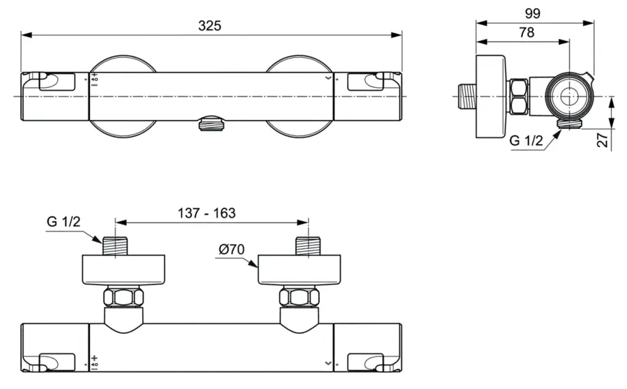 Смеситель для душа Ideal Standard Ceratherm T50 термостатический, хром - фото 2