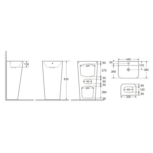 Раковина напольная Azario Fretta Square 44 см белая - фото 3