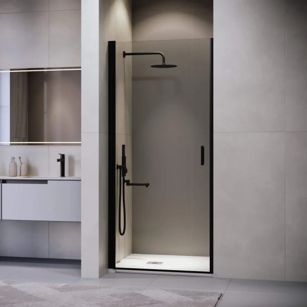 Душевая дверь в нишу RGW Leipzig LE-003B 90 см профиль черный, стекло прозрачное - фото 1