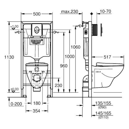 Унитаз с инсталляцией Grohe Solido Perfect с клавишей смыва хром - фото 3