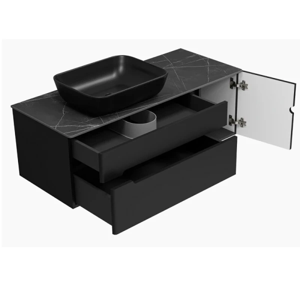 Тумба под раковину подвесная Misty Роял 120 см черная, комплект (набор) - фото 8