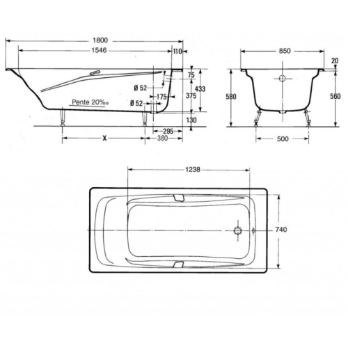 Ванна чугунная Castalia Emma 180х85х42 - фото 3
