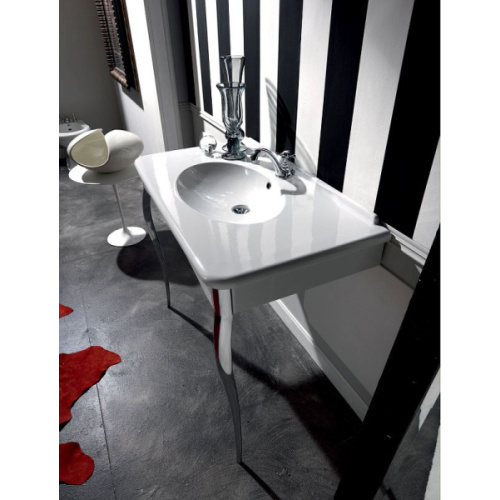 Раковина консоль с одним отверстием под смеситель, цвет белый, ноги хром Kerasan Retro index_1 - фото 3