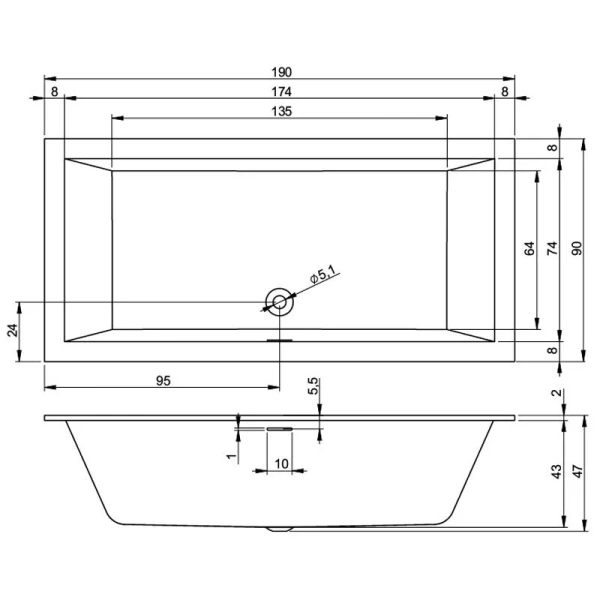 Акриловая ванна Riho Rething Cubic 190 x 90 см Pulg&Play, B109011005 - фото 4