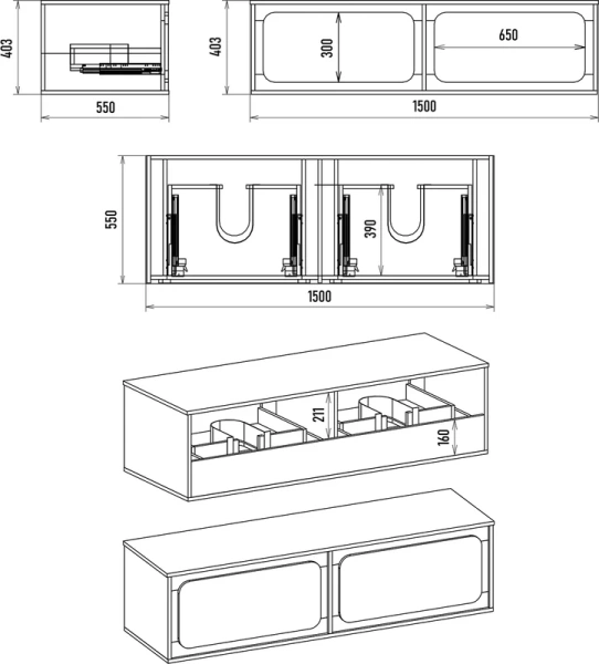 Тумба с раковиной подвесная Misty Дубль П-Дуб-09150-372Я 150 см с ящиками, белая, светло-коричневая, комбинированная - фото 6