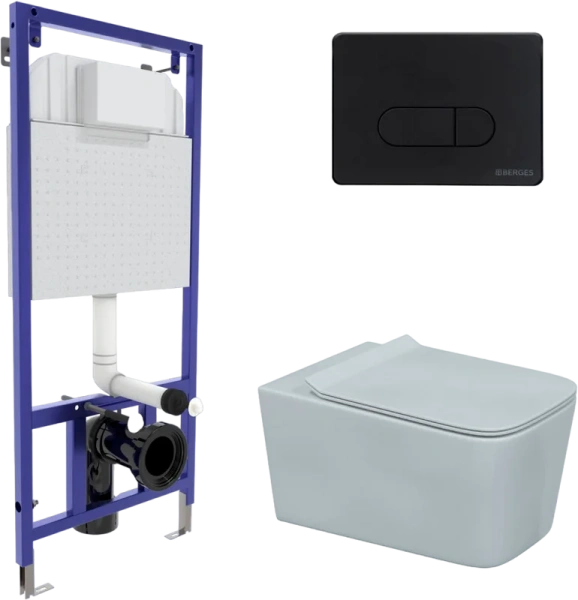 Унитаз с инсталляцией BERGES Floe кнопка D5 черная - фото 1