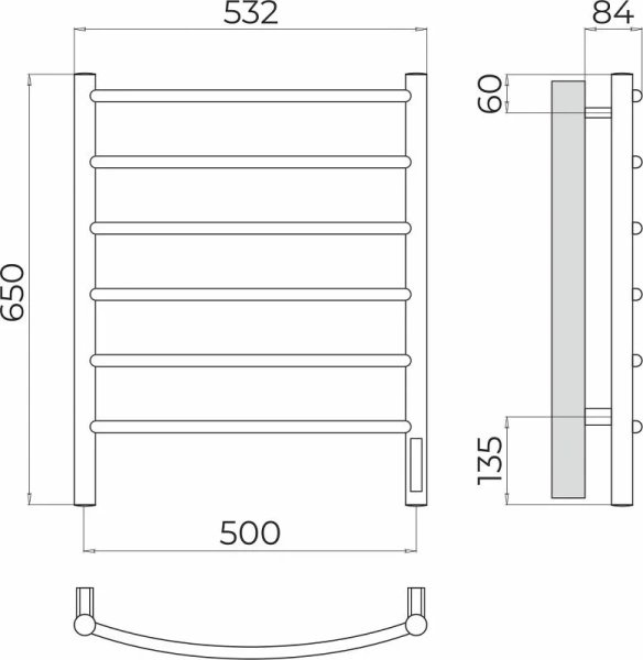 Полотенцесушитель электрический Terminus Классик П6 50х65 см блок управления справа, современные, hi-tech - фото 2