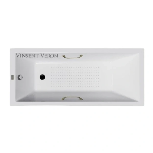 Чугунная ванна Vinsent Veron Square VSQ1407045H/VH0012BR-AS, 140 x 70 см, с антискользящим покрытием, ручки бронза, цвет белый - фото 1
