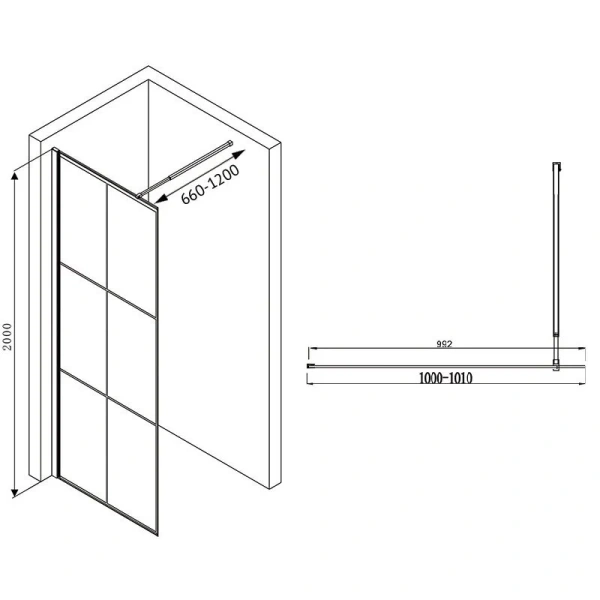 Душевая перегородка Abber Immer Offen 100 см профиль черный, современные, hi-tech - фото 2