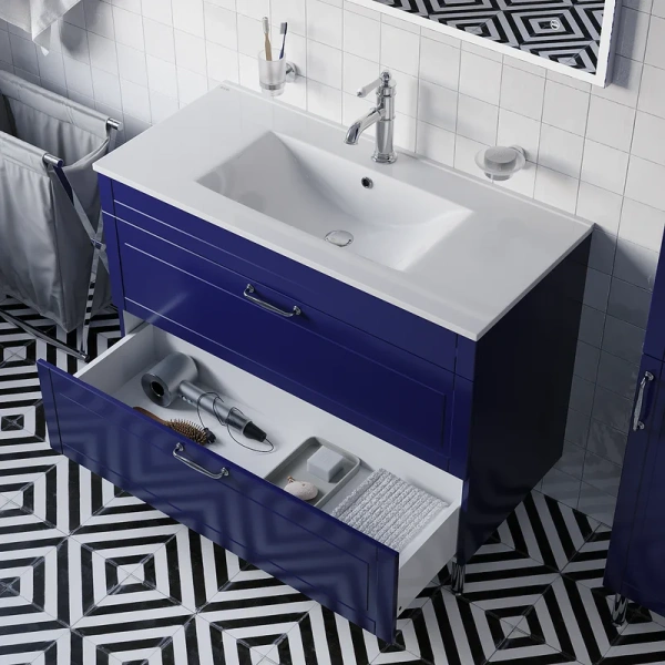 Тумба под раковину напольная IDDIS Oxford 100 см синяя, напольная, пристенная - фото 4
