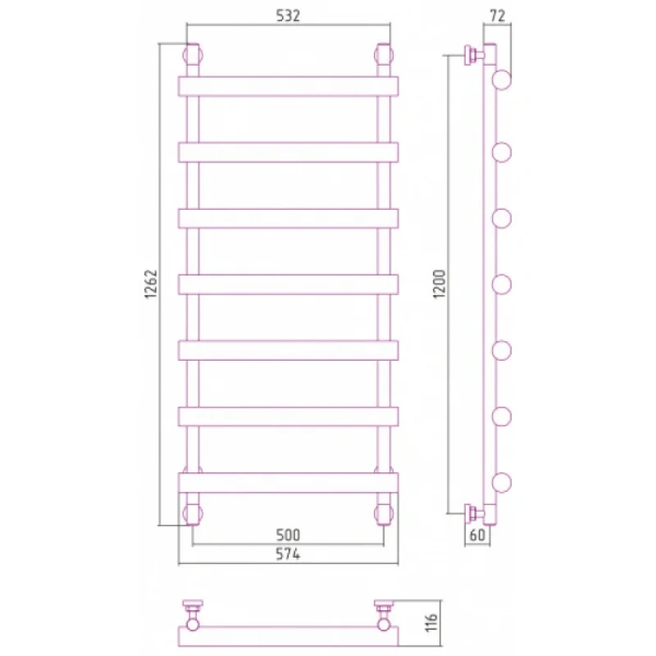 Полотенцесушитель водяной Сунержа Атлант 0226-1250 50х120 см лесенка - фото 2
