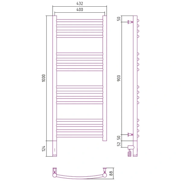 Полотенцесушитель электрический Сунержа Богема 3.0 40х100 см правый, без покрытия, современные, hi-tech - фото 2