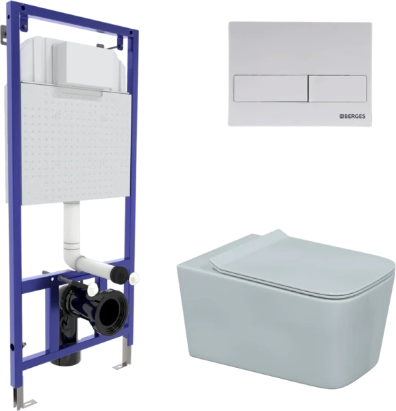 Унитаз с инсталляцией BERGES Floe кнопка L4 белая - фото 1