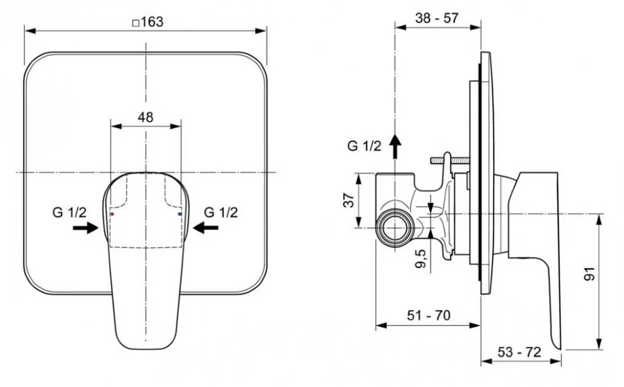 Смеситель для душа Ideal Standard Cerafine D A7188 с внутренней частью - фото 2