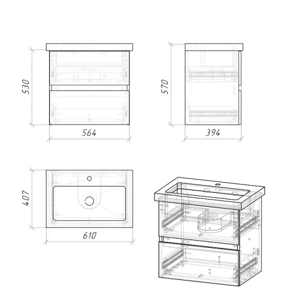 Тумба под раковину подвесная Grossman Юнит 60 см кадена вуд - фото 2