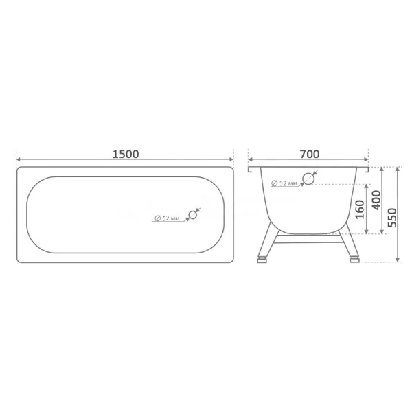 Ванна cтальная ВИЗ Tevro 150x70 Donna Vanna Т-52902 с ножками, цвет белый - фото 2