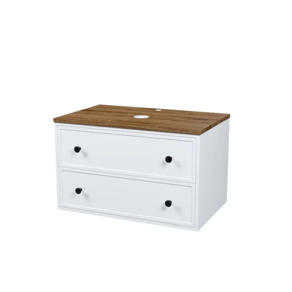 Тумба под раковину подвесная IDDIS Torr 80 см белая/макадамия орех, комплект (набор) - фото 8