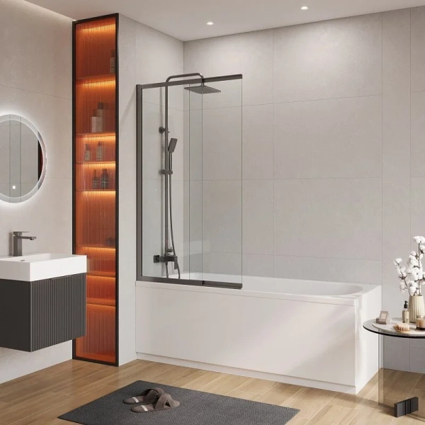 Шторка для ванны Cezares Slider 90х150 см стекло прозрачное профиль оружейная сталь - фото 1