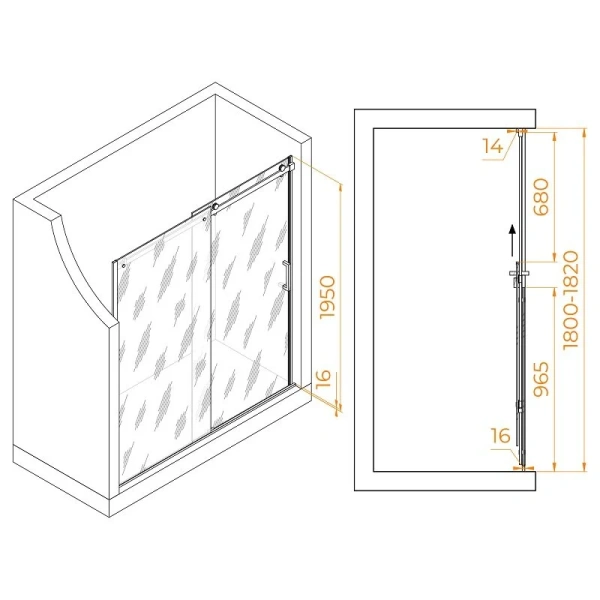 Душевая дверь в нишу RGW Tornado TO-14 180 см профиль хром, стекло прозрачное - фото 2