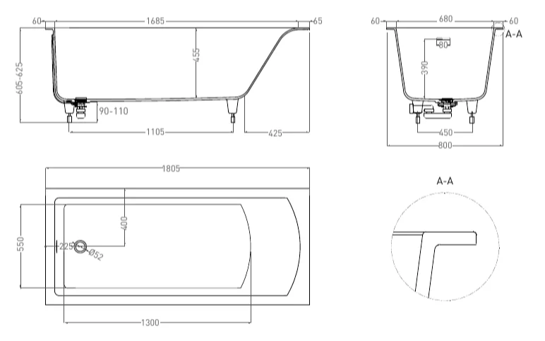 Ванна из искусственного камня Salini Cascata Kit 180x80 см белый глянцевый - фото 2