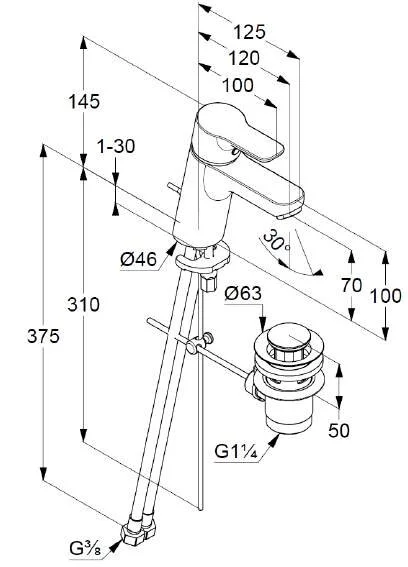 Смеситель для раковины Kludi Pure&Easy 37382 с донным клапаном - фото 2