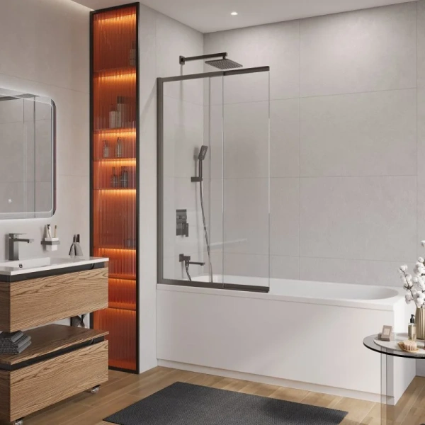 Шторка для ванны Cezares Slider 90х150 см стекло прозрачное профиль оружейная сталь - фото 1