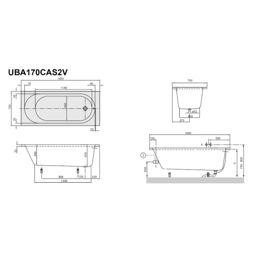 Ванна акриловая Villeroy & Boch O.novo 170х75 см белая без ножек, 170x75 см - фото 4