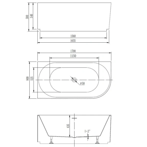 Ванна акриловая Vincea VBT-428-1700L/VBT-428-1700R, 170 x 80 см, слив-перелив в комплекте, левая/правая, цвет белый - фото 2