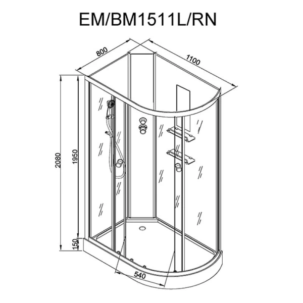 Душевая кабина Deto EM 110x80 см левая, асимметричные - фото 2