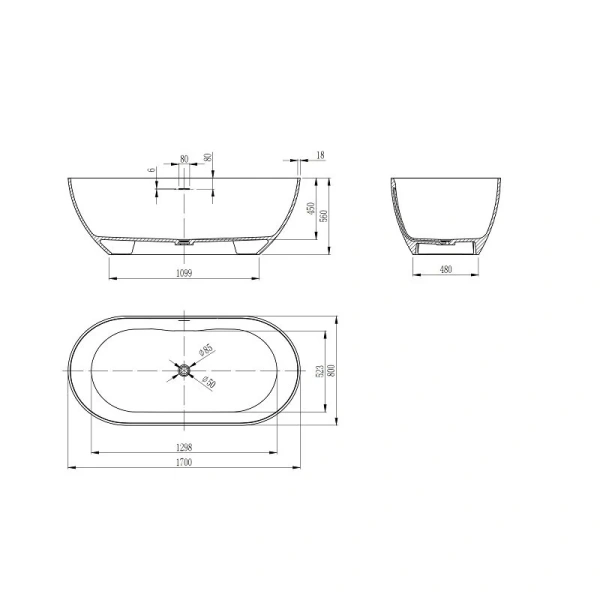 Ванна из искусственного камня Vincea VBT-4S04MW, 170 x 80 см, слив-перелив в комплекте, белый матовый - фото 4