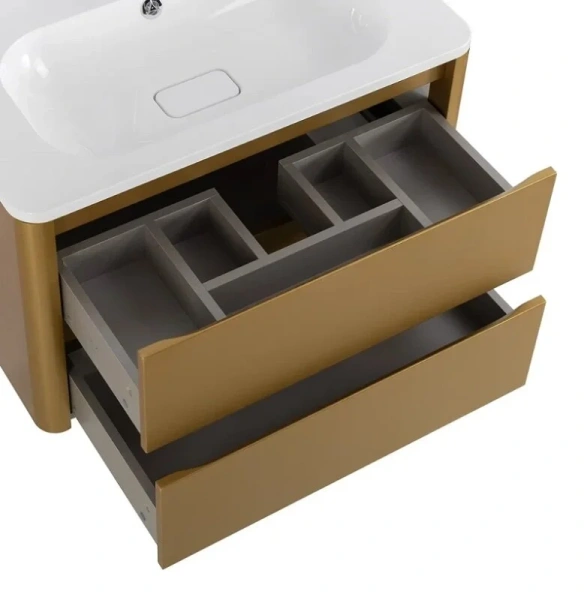 Тумба под раковину подвесная Cezares Relax 80 см брашированное золото, моноблок - фото 5
