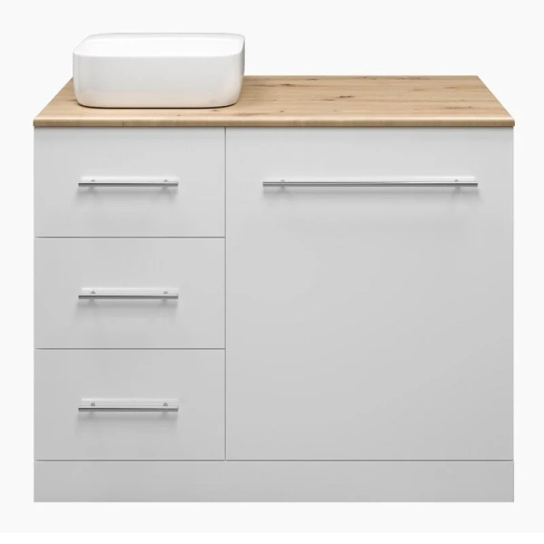 Тумба под раковину напольная Misty Респект 110 см белая/дуб артизан левая