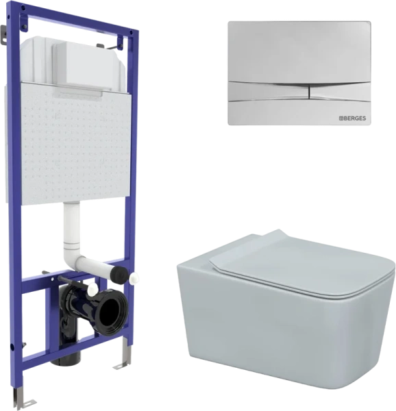 Унитаз с инсталляцией BERGES Floe кнопка хром - фото 1