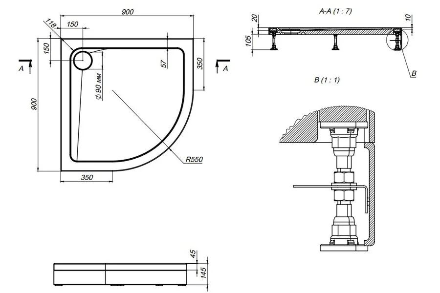 Душевой поддон Am.Pm Gem 90х90 см с сифоном, низкие до 15 см - фото 2