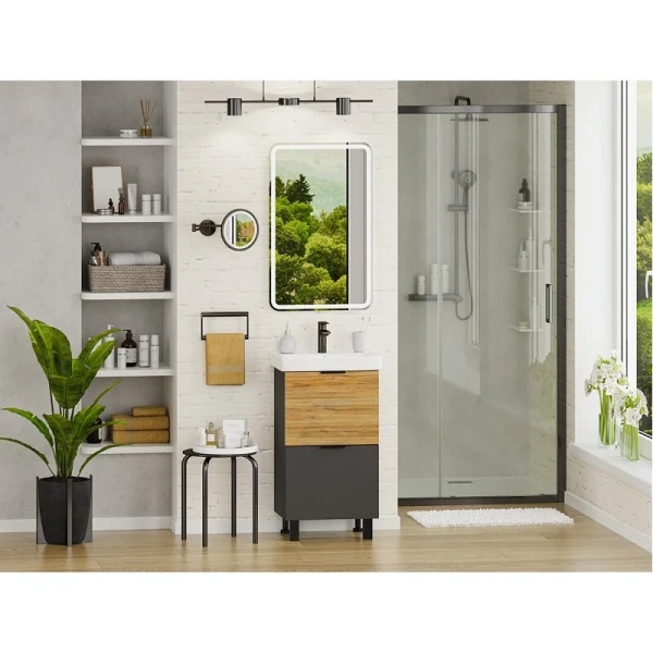 Тумба под раковину напольная Misty Форест 50 см дуб Вотан/антрацит, современная, hi-tech - фото 3