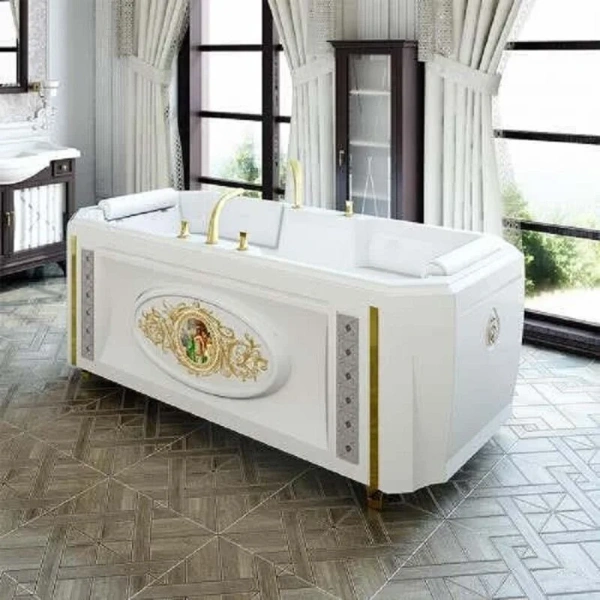 Акриловая ванна Fra Grande Фернандо-Bronze 4-01-4-0-0-422, 190 x 90 см, рама-подставка на декоративных ножках, комплект панелей, подголовник - 2 шт., слив-перелив автомат, 10 форсунок Релакс, 6 минифорсунок Релакс, контроллер 200, белая/бронза - фото 3