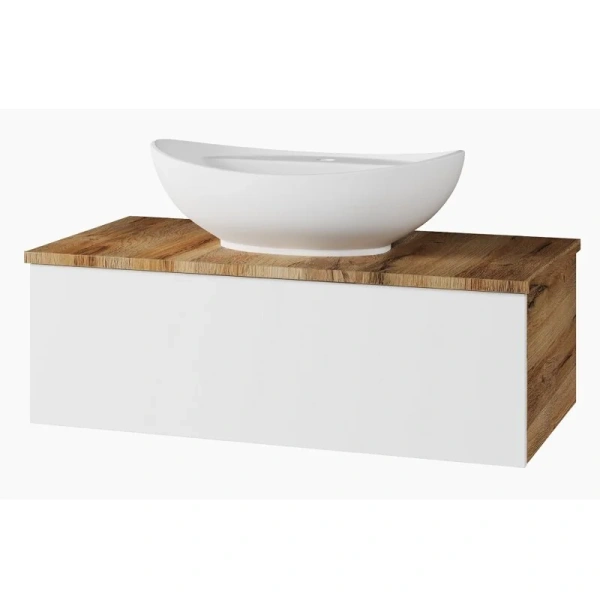 Тумба под раковину подвесная Misty Ива 80 см белый/дуб вотан, 80 см - фото 6
