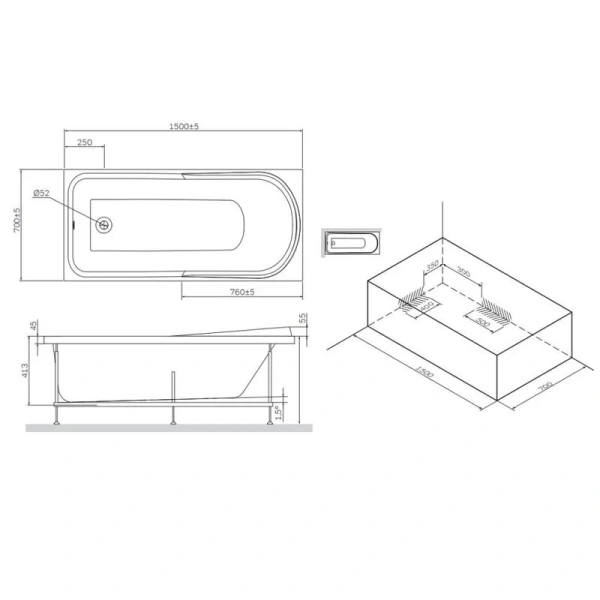 Ванна акриловая Am.Pm Like 150х70 см белая, акриловые - фото 2