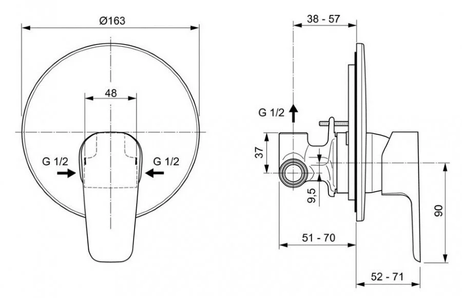 Смеситель для душа Ideal Standard Ceraplan III с внутренней частью - фото 2