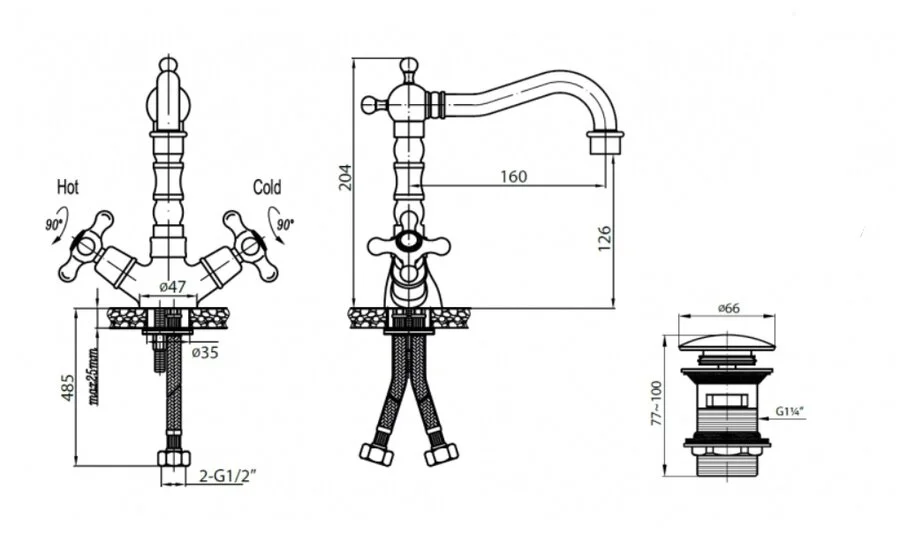 Смеситель для раковины Cezares LORD-LS2 двухвентильный - фото 2