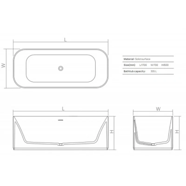 Ванна DEA Design Soul DD8658 1700 18, 170 х 70 см, из искусственного камня, цвет белый матовый - фото 2
