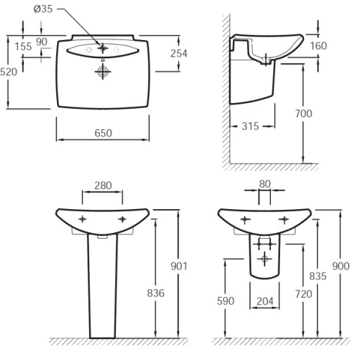 Схема, подвесные, на полупьедестал, на пьедестал, пристенные - фото 3